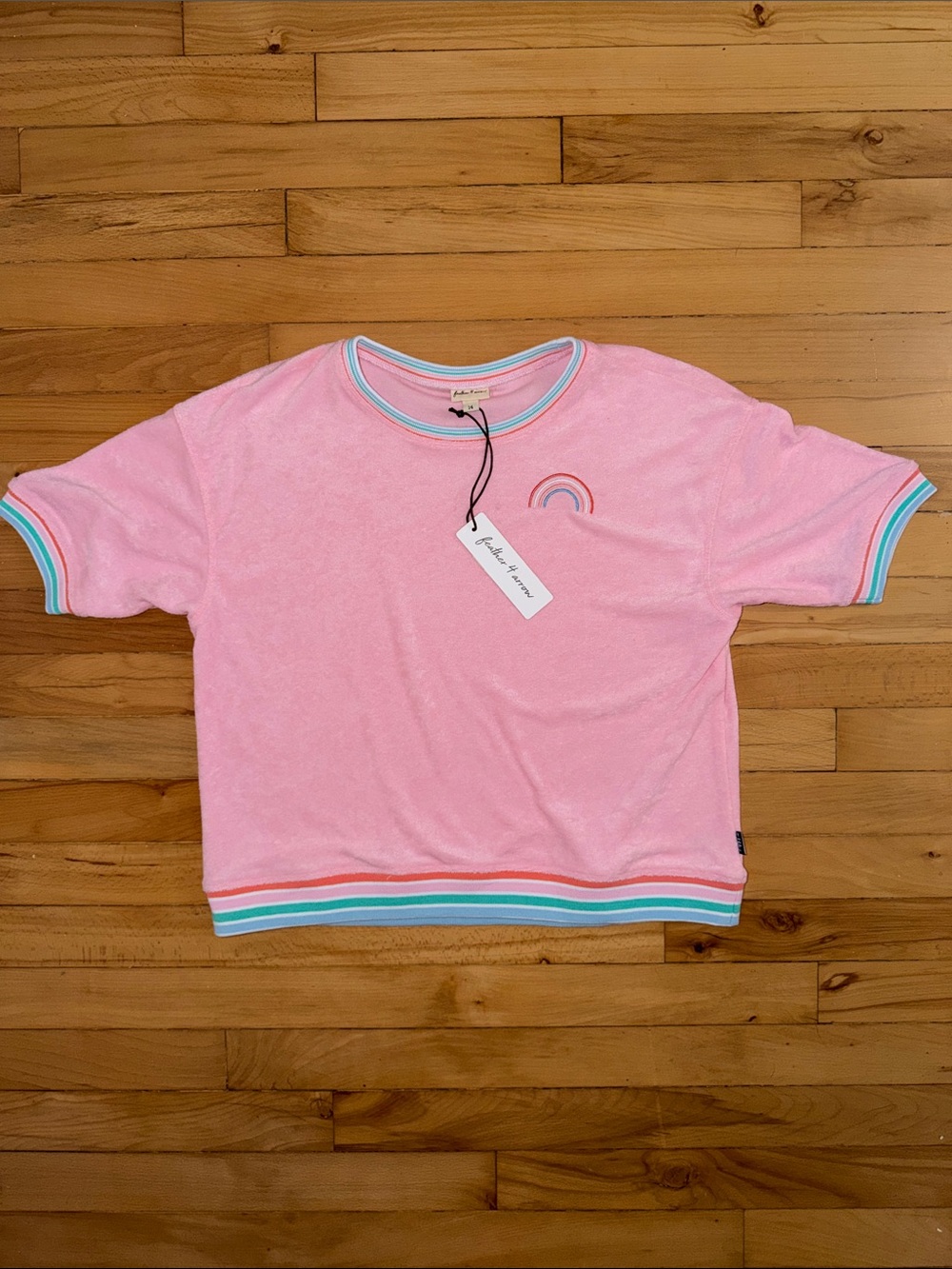 Girls Pink Terry Sweatshirt with Rainbow Trim